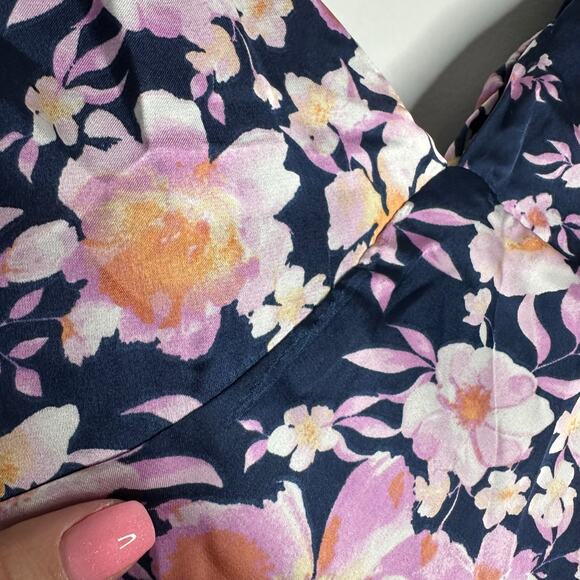 Lulus Women's Admirable Charmer Navy Blue Floral Satin Tie-Back Midi Dress S‎ - Picture 5 of 15